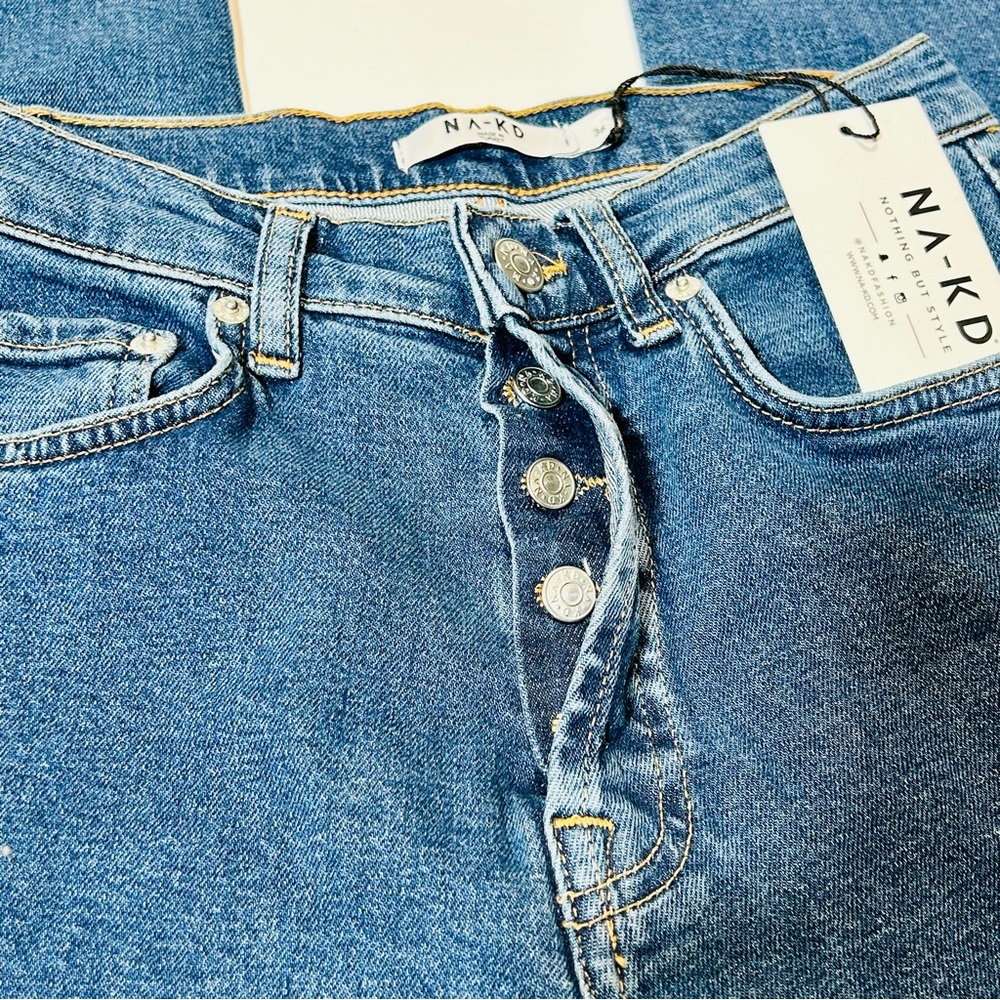 NAKD jeans Straight High Waist jeans button fly stretchy New women size 25 - Picture 8 of 13